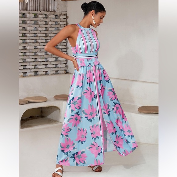 Adore Dresses & Skirts - NWT Adore Floral Maxi Backless Dress in Pink and Blue Size Large